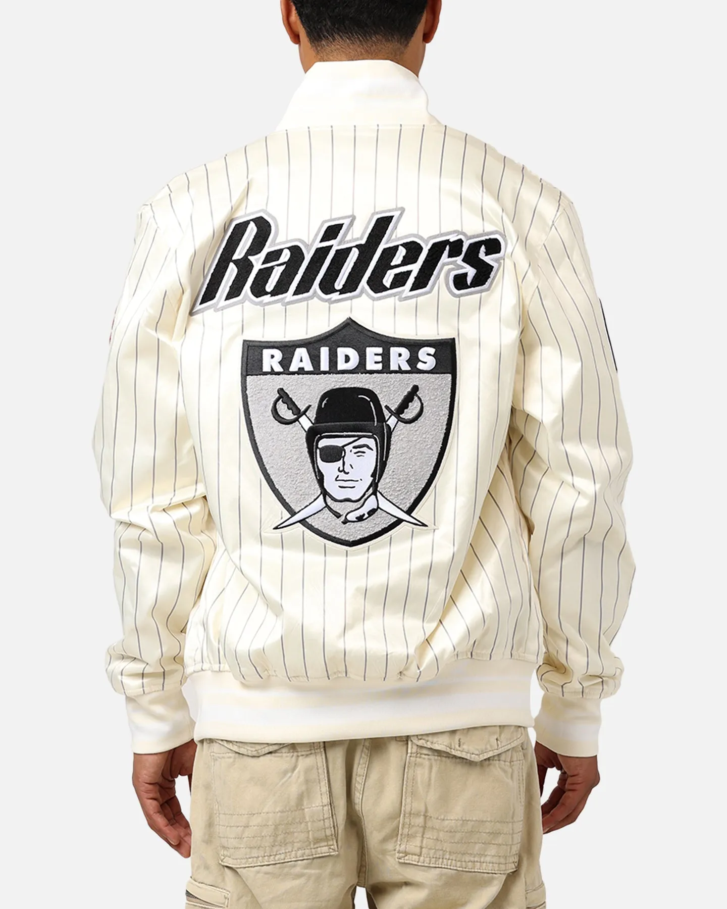 Pro Standard Las Vegas Raiders Pinstripe Satin Jacket Eggshell/Yellow sold by Culture Kings
