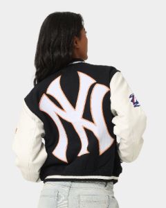 Majestic Athletic Women's New York Yankees Team Wordmark Melton/PU Jacket French Navy sold by Culture Kings