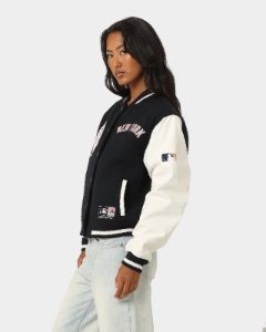 Majestic Athletic Women's New York Yankees Team Wordmark Melton/PU Jacket French Navy sold by Culture Kings