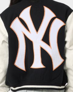 Majestic Athletic Women's New York Yankees Team Wordmark Melton/PU Jacket French Navy sold by Culture Kings
