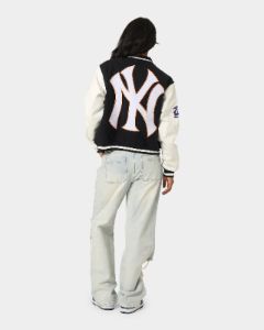 Majestic Athletic Women's New York Yankees Team Wordmark Melton/PU Jacket French Navy sold by Culture Kings