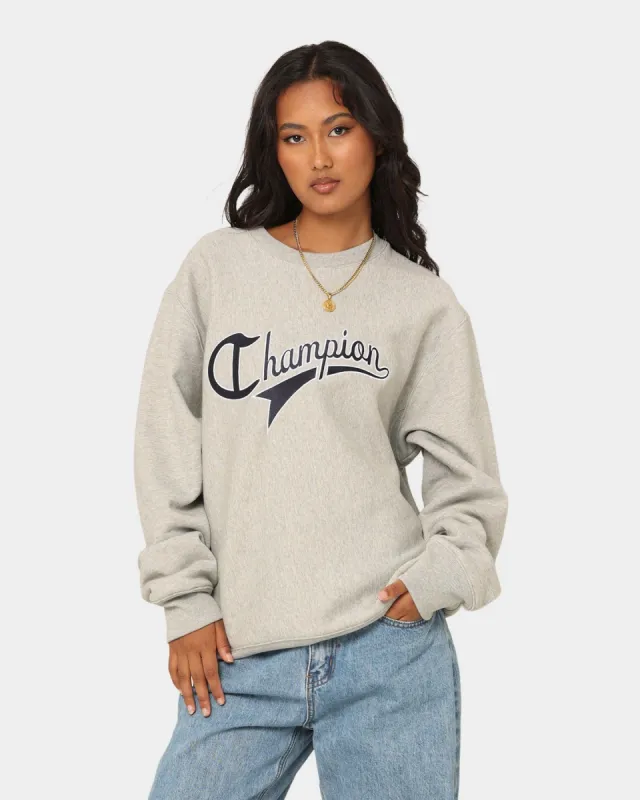 Champion Reverse Weave Cursive Logo Crewneck Oxford Heather sold by Culture Kings
