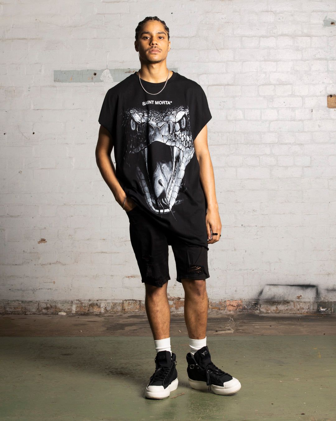 Saint Morta Snake Eyes Cutoff Bat T-Shirt Black/White sold by Culture Kings product image thumbnail 2