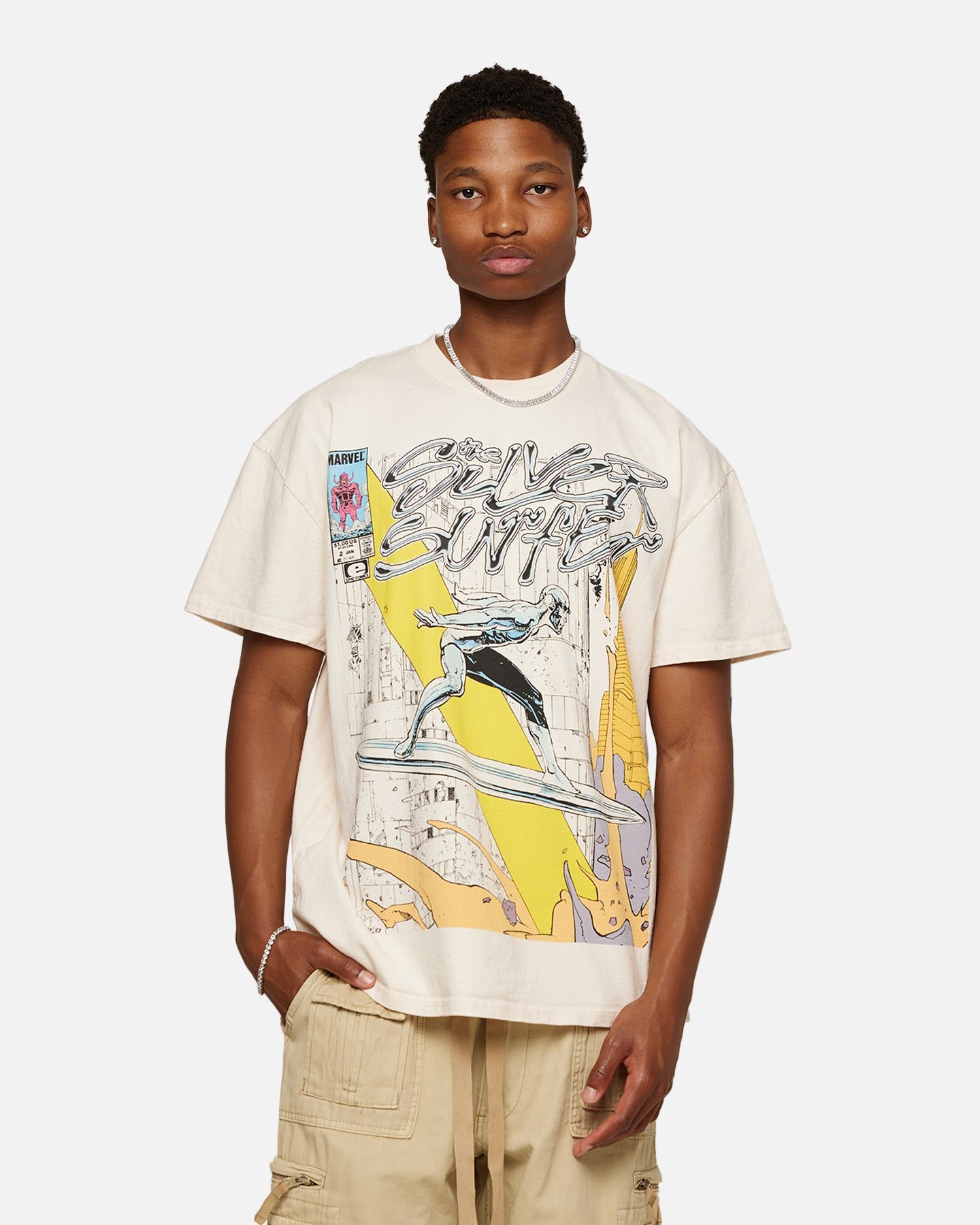 Marvel Silver Surfer Heavyweight T-Shirt Off White sold by Culture Kings