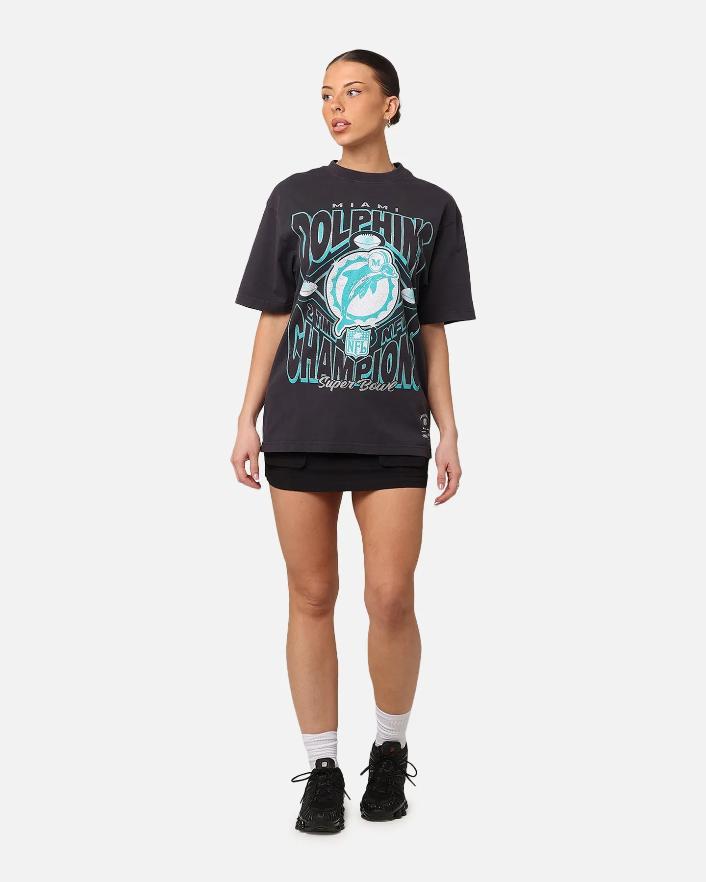 Mitchell & Ness Women's Miami Dolphins NFL Champs Glitter T-Shirt Overdyed Black sold by Culture Kings product image thumbnail 3