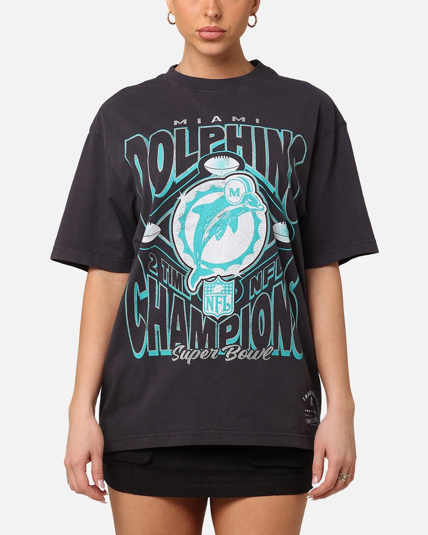 Mitchell & Ness Women's Miami Dolphins NFL Champs Glitter T-Shirt Overdyed Black sold by Culture Kings