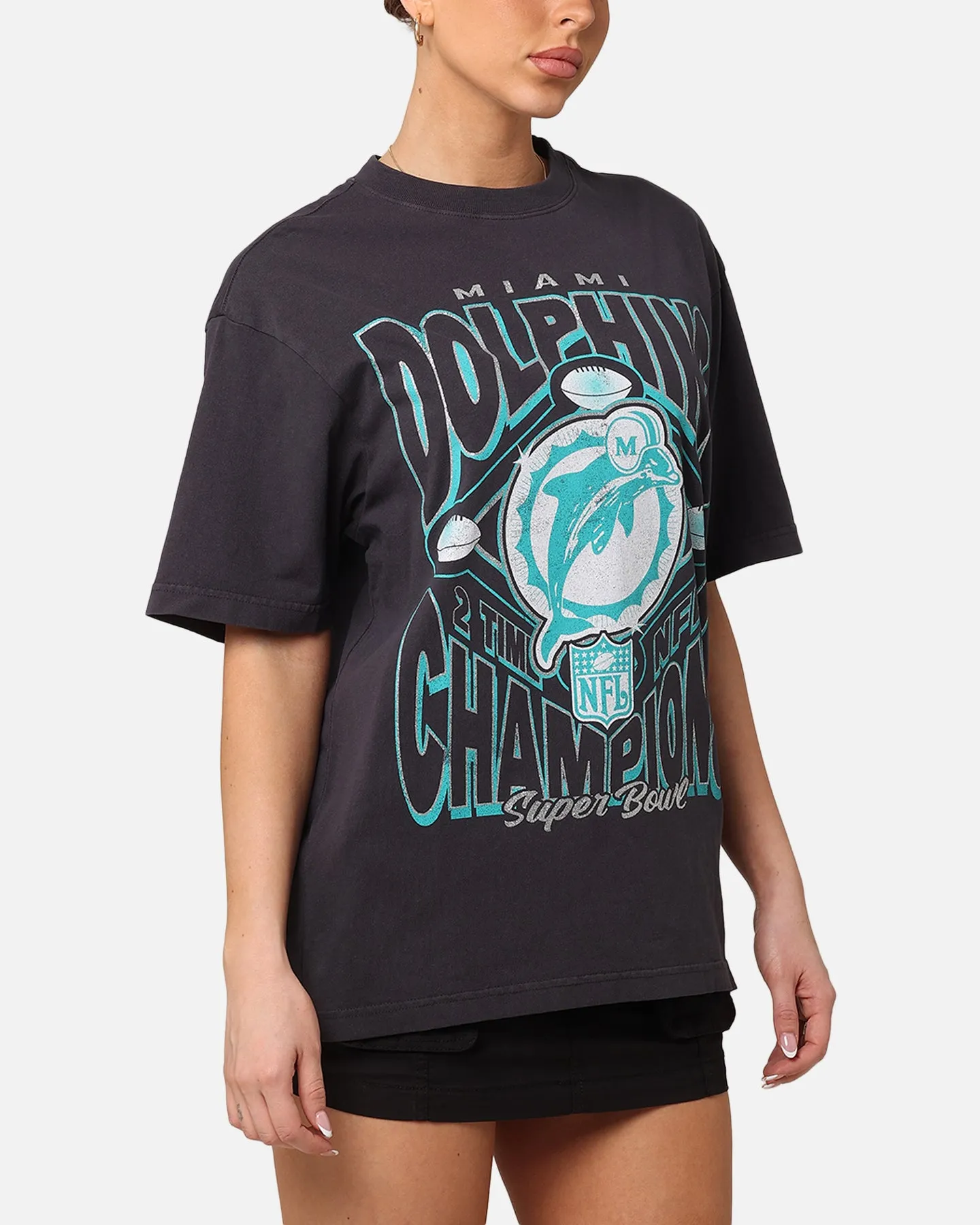 Mitchell & Ness Women's Miami Dolphins NFL Champs Glitter T-Shirt Overdyed Black sold by Culture Kings product image thumbnail 5