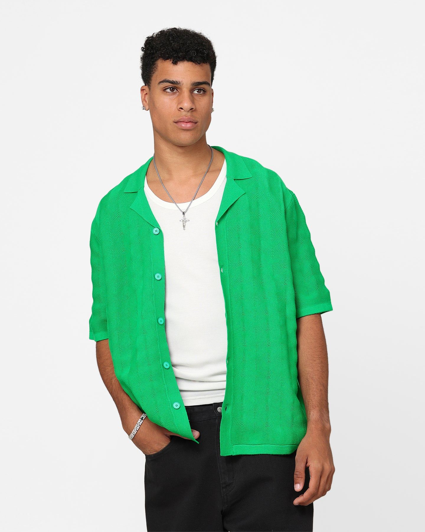 XXIII Lorenzo Knit Button Up Shirt Green sold by Culture Kings