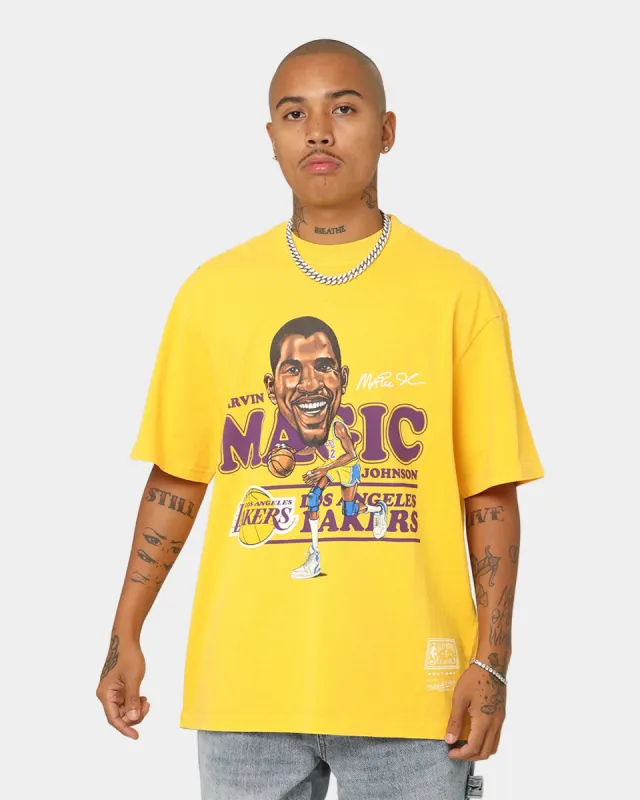 Mitchell & Ness Los Angeles Lakers Earvin "Magic" Johnson Caricature Vintage T-Shirt Faded Yellow sold by Culture Kings