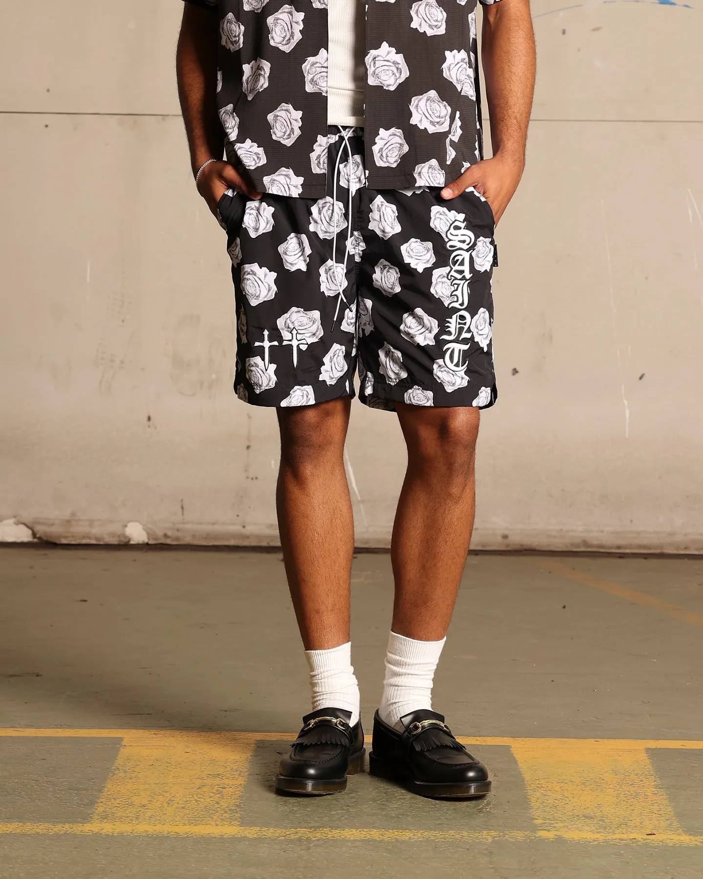 Saint Morta Vintage Rose Beach Shorts Black sold by Culture Kings