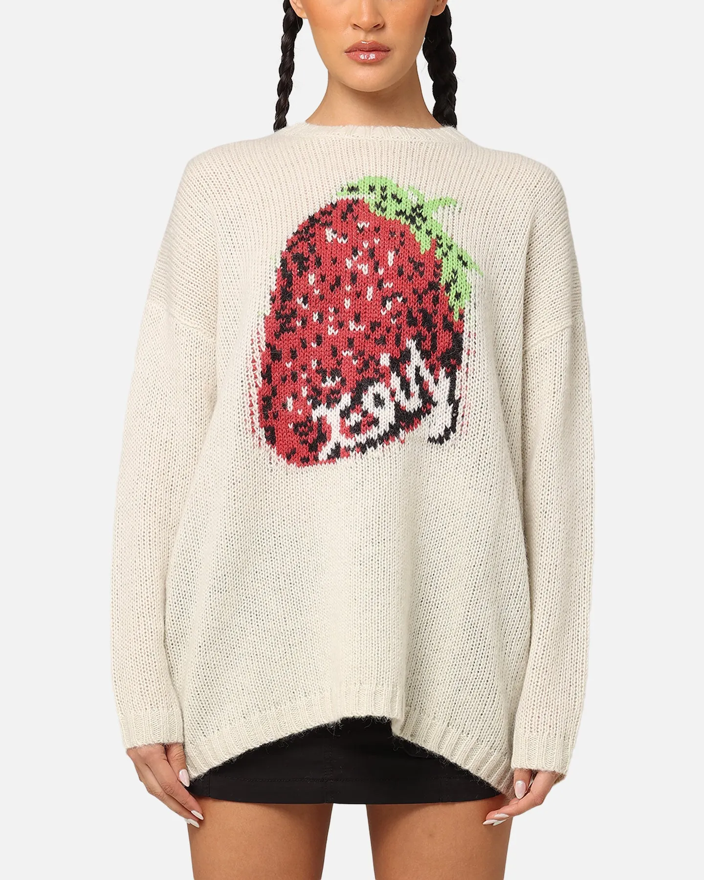 X-Girl Women's Strawberry Oversized Knit Crewneck Cream sold by Culture Kings