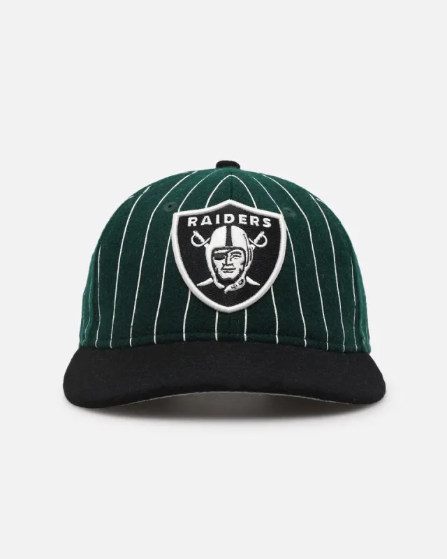 New Era Las Vegas Raiders 9FIFTY Retro Melton Pinstripe Strapback Dark Green/Black sold by Culture Kings