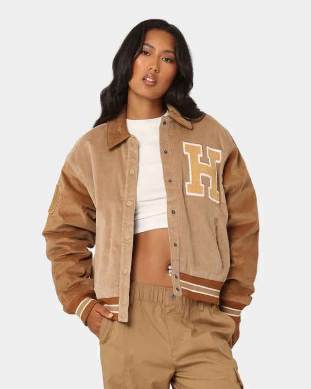 The New Establishment Women's Two Tone Letterman Jacket Silver Lining/Brown sold by Culture Kings