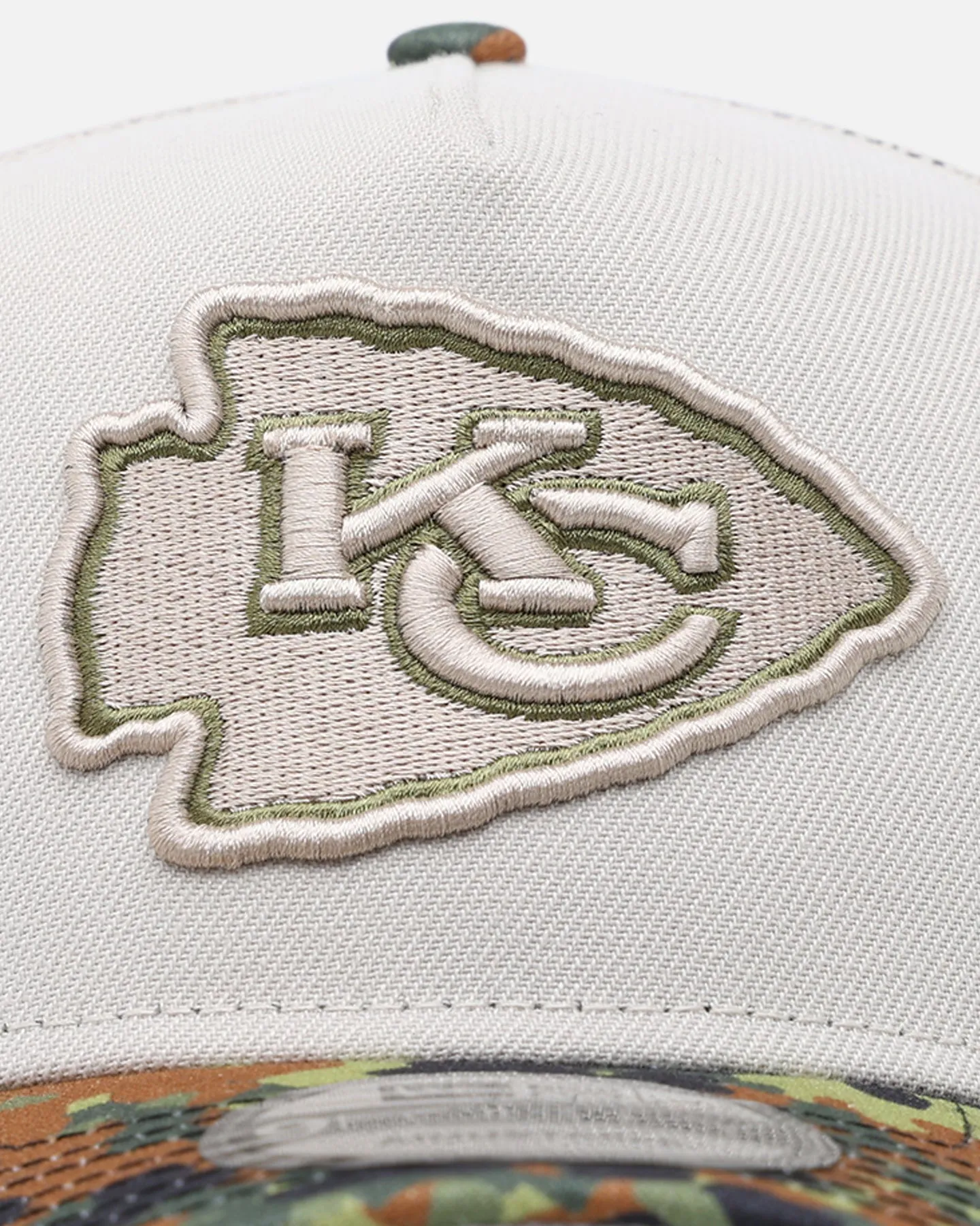 New Era Kansas City Chiefs "Camo Visor" 9FORTY A-Frame Trucker Snapback Stone/Olive sold by Culture Kings product image thumbnail 5