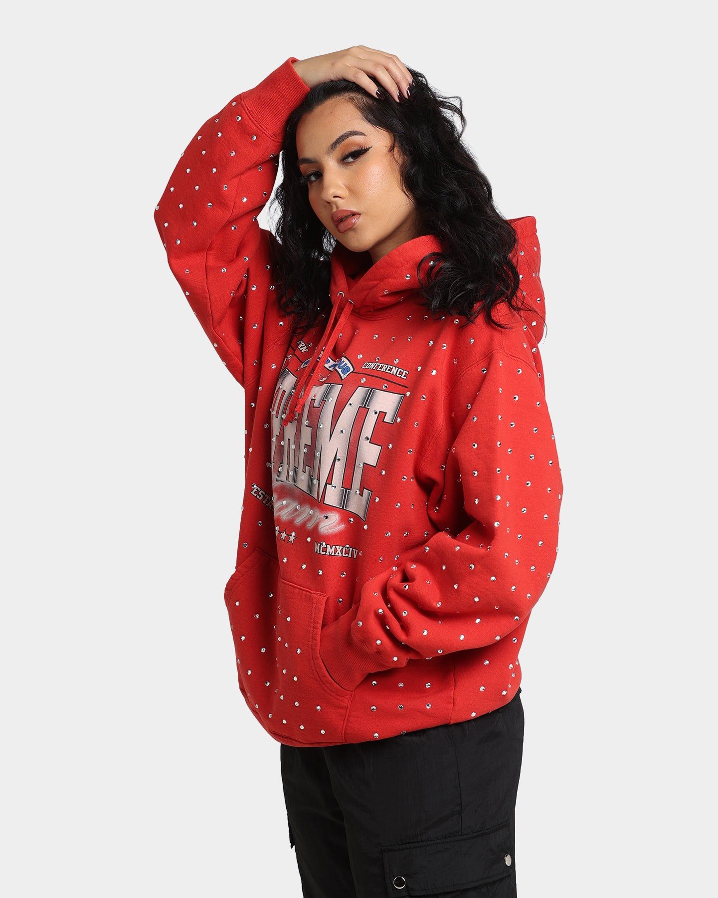 Supreme Rhinestone Hoodie Sweatshirt Burnt Red sold by Culture Kings product image thumbnail 6