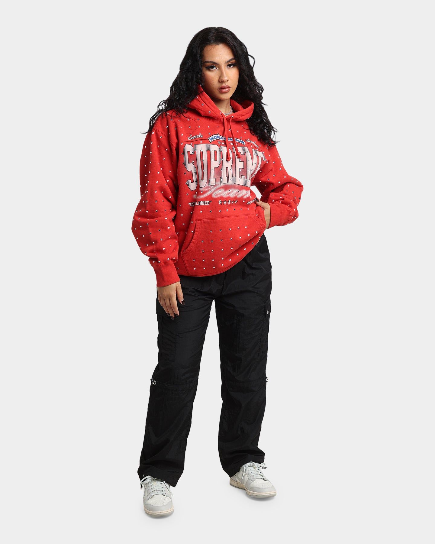 Supreme Rhinestone Hoodie Sweatshirt Burnt Red sold by Culture Kings product image thumbnail 2