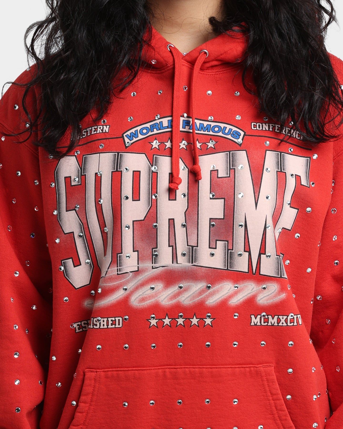 Supreme Rhinestone Hoodie Sweatshirt Burnt Red sold by Culture Kings product image thumbnail 3