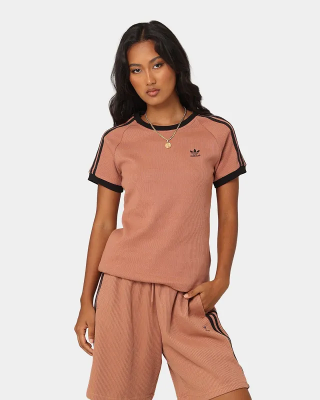 WMNS) adidas Adicolor 3-Stripes Pinstripe T-Shirt 'Purple