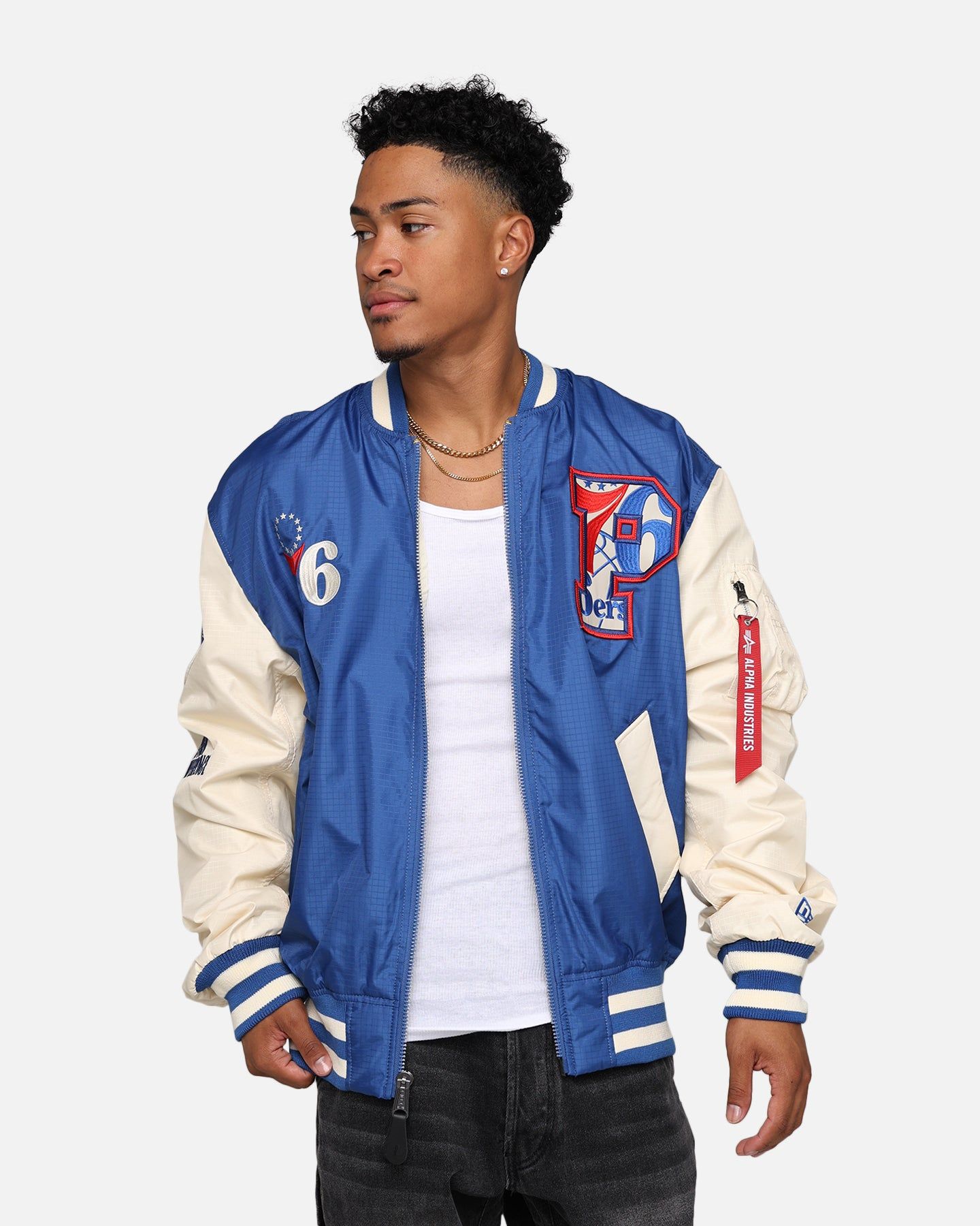 New Era X Alpha Industries Philadelphia 76ers L-2B Bomber Jacket Blue sold by Culture Kings