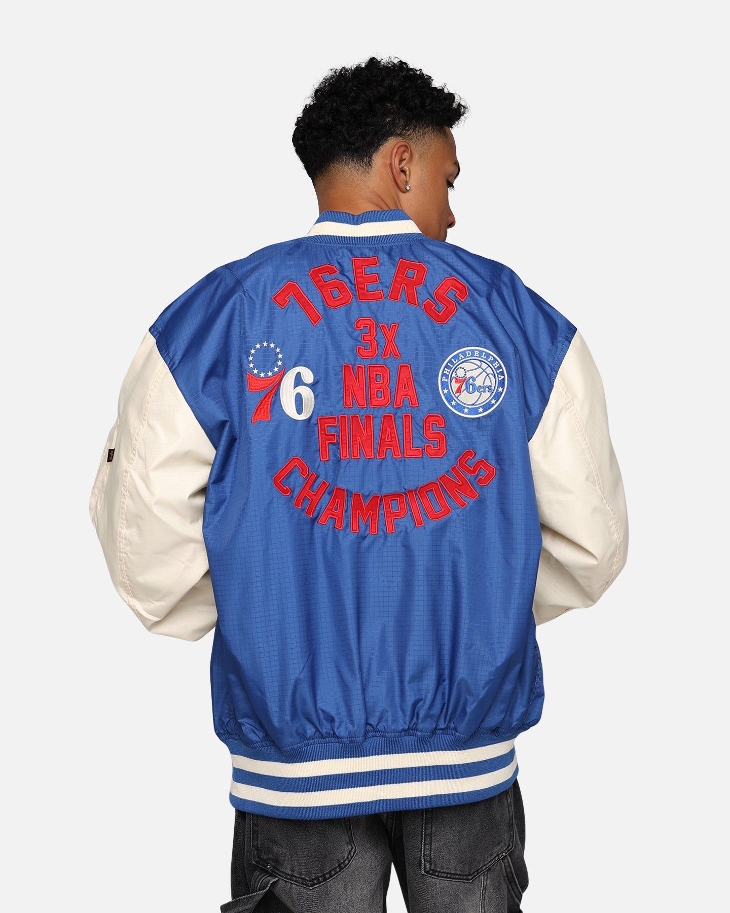 New Era X Alpha Industries Philadelphia 76ers L-2B Bomber Jacket Blue sold by Culture Kings product image thumbnail 2