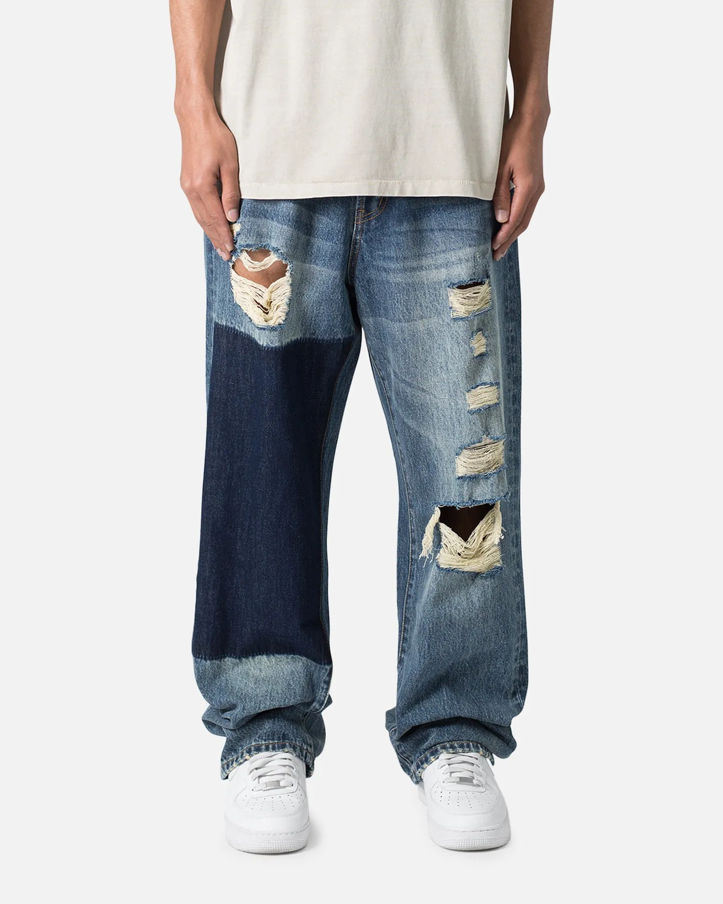 MNML Ultra Baggy Knee Thrashed Denim Jeans Blue sold by Culture Kings