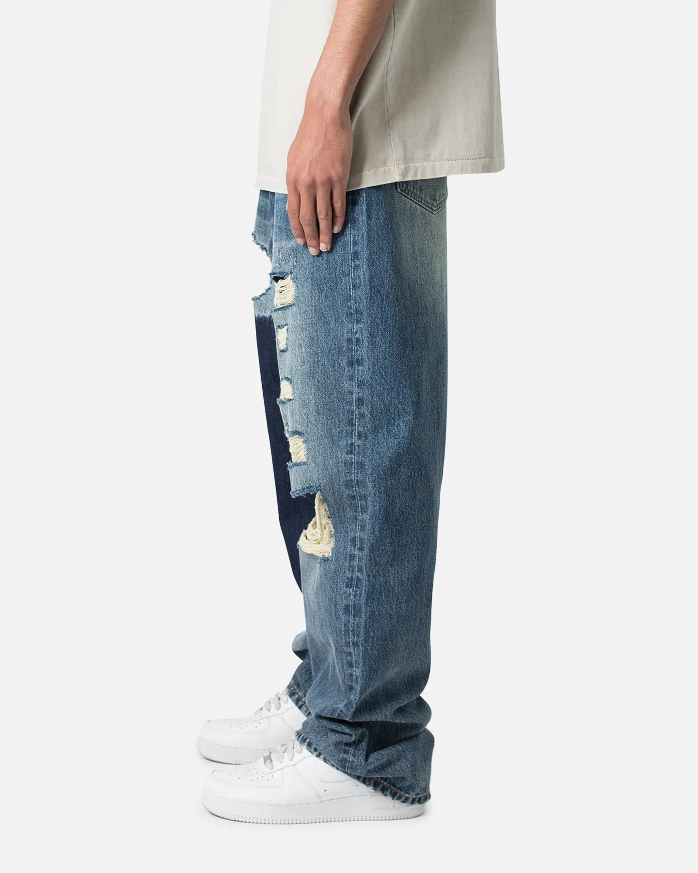 MNML Ultra Baggy Knee Thrashed Denim Jeans Blue sold by Culture Kings product image thumbnail 3
