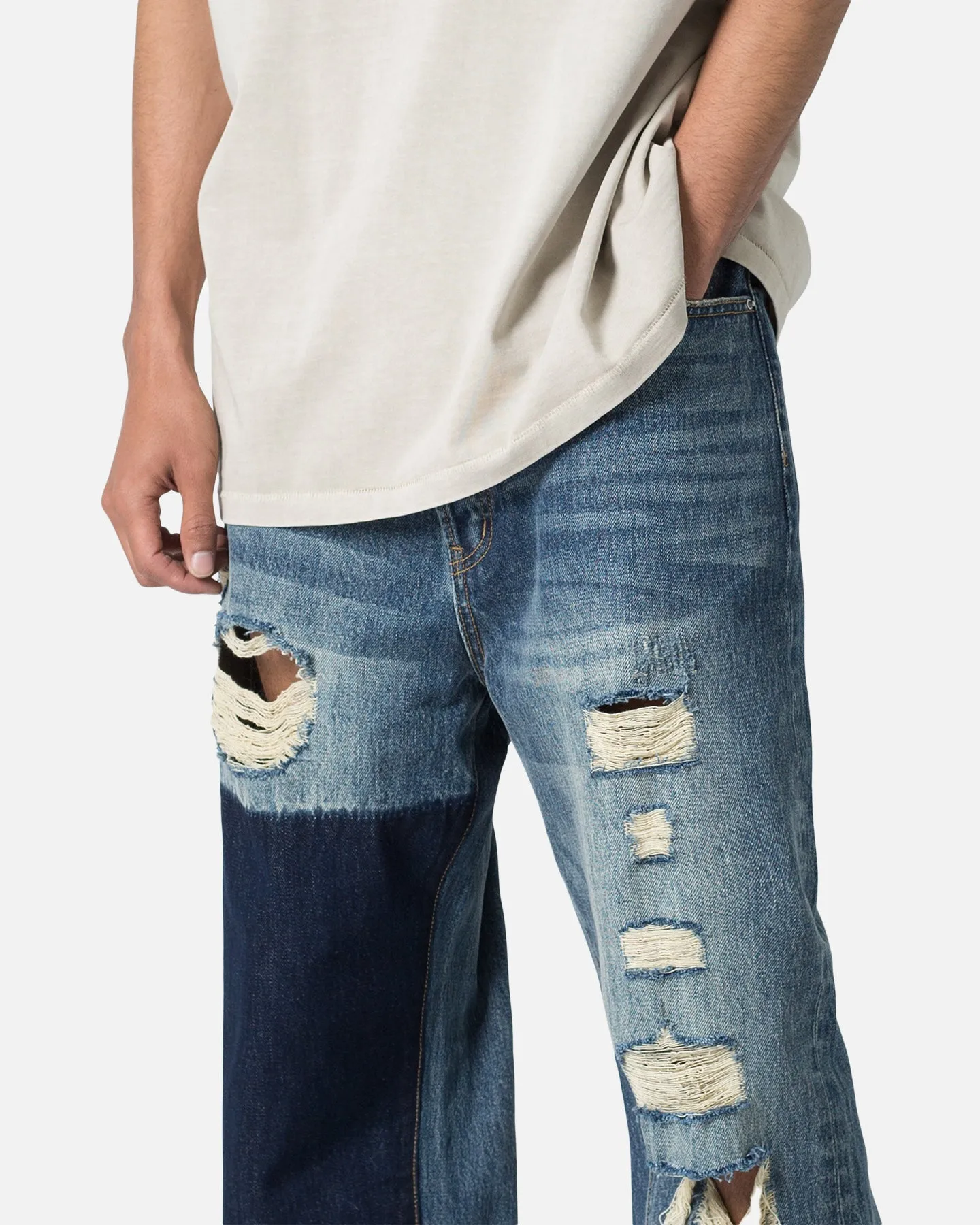 MNML Ultra Baggy Knee Thrashed Denim Jeans Blue sold by Culture Kings product image thumbnail 5