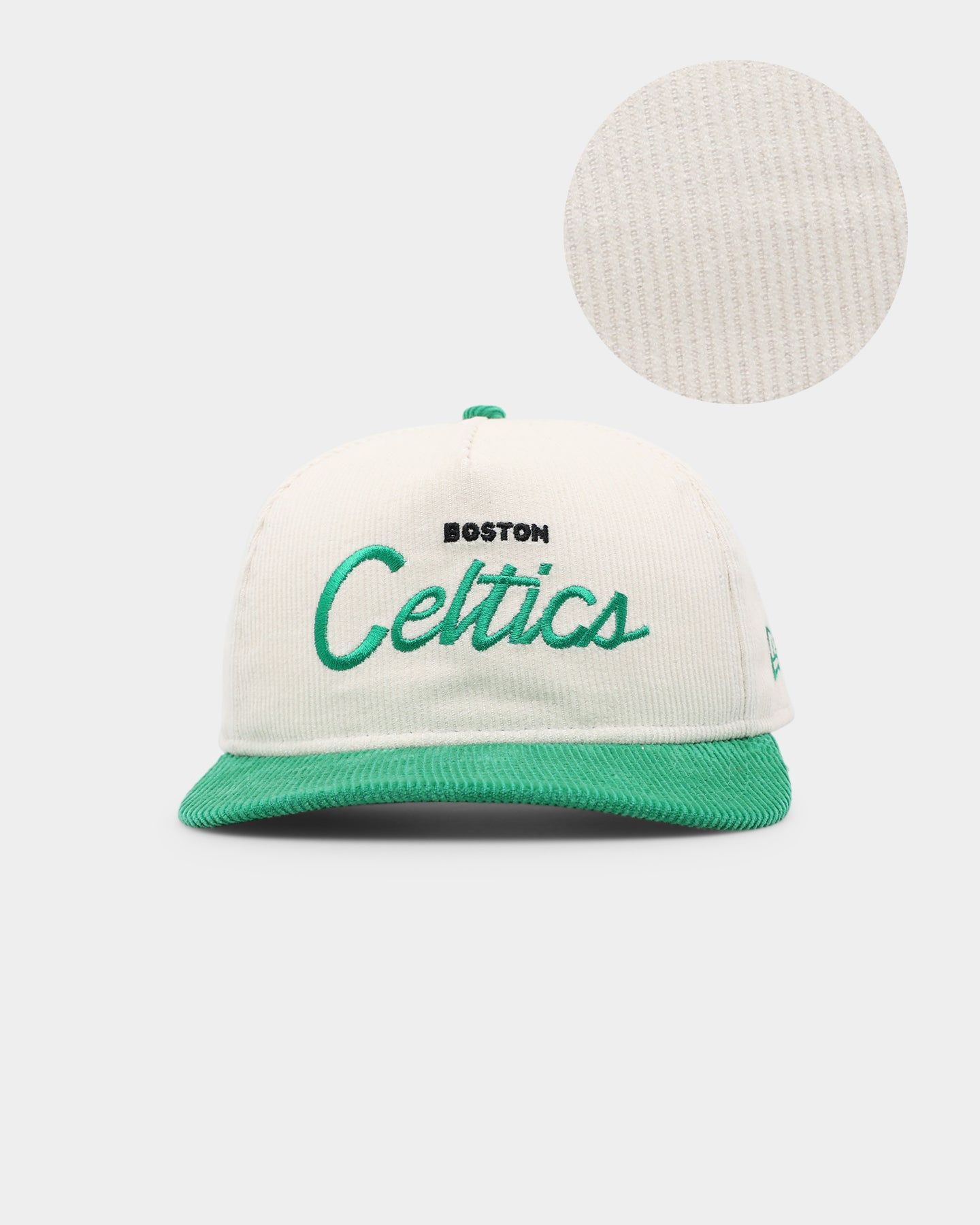 New Era Boston Celtics 'Chrome Corduroy Throwback Script' Golfer Snapback Chrome White sold by Culture Kings