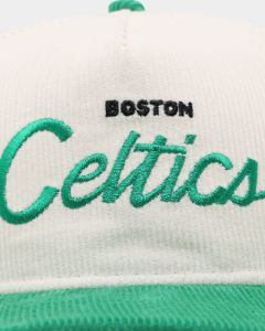 New Era Boston Celtics 'Chrome Corduroy Throwback Script' Golfer Snapback Chrome White sold by Culture Kings