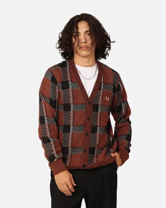 Fred Perry Glitch Tartan Cardigan Whisky Brown | Parallel
