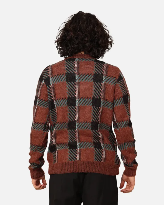Fred Perry Glitch Tartan Cardigan Whisky Brown | Parallel