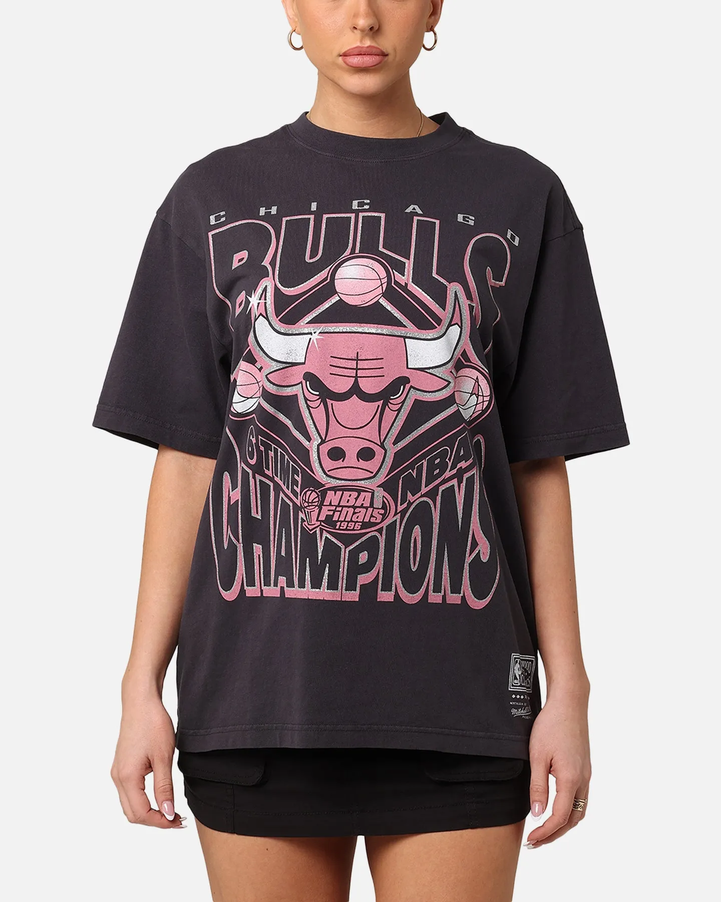 Mitchell & Ness Women's Chicago Bulls NBA Champs Glitter T-Shirt Overdyed Black sold by Culture Kings