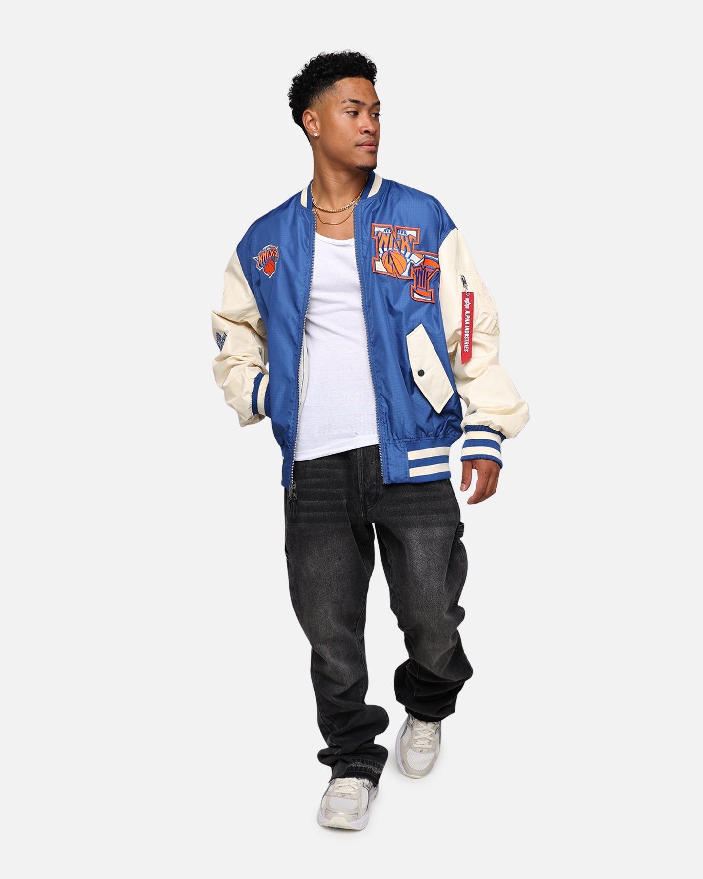 New Era X Alpha Industries New York Knicks L-2B Bomber Jacket Blue sold by Culture Kings product image thumbnail 3