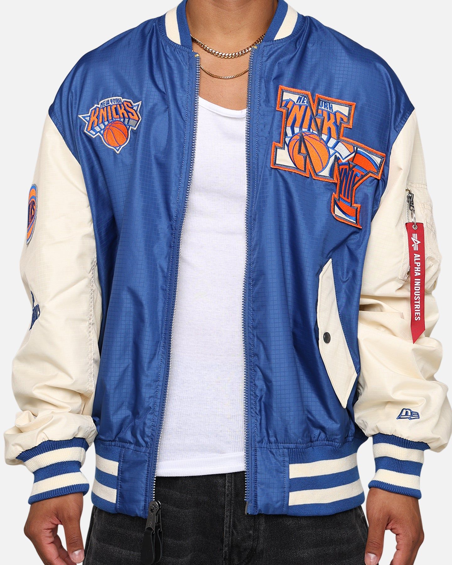 New Era X Alpha Industries New York Knicks L-2B Bomber Jacket Blue sold by Culture Kings product image thumbnail 4