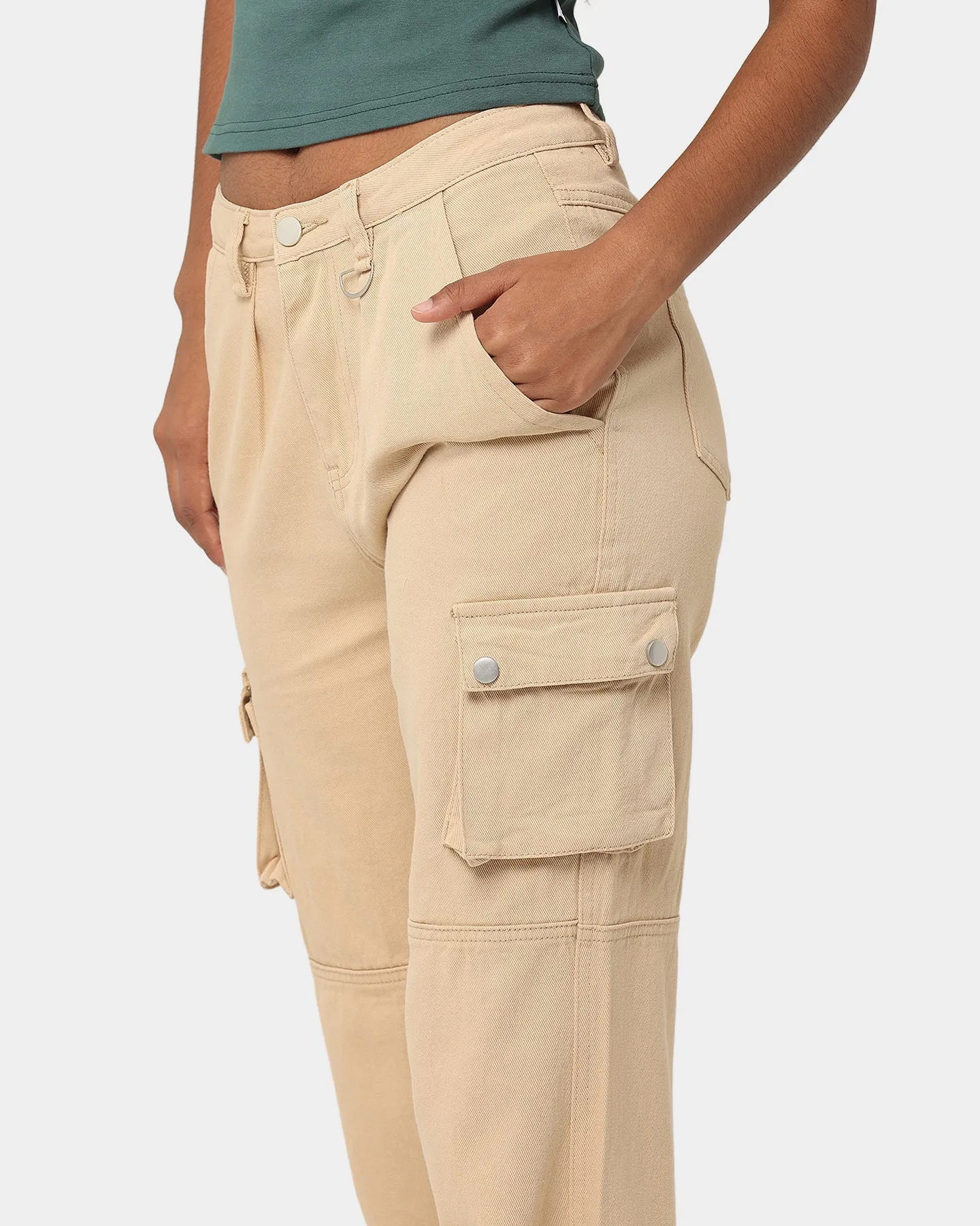 MNML Chloe Mid Rise Cargo Jeans Beige sold by Culture Kings product image thumbnail 4