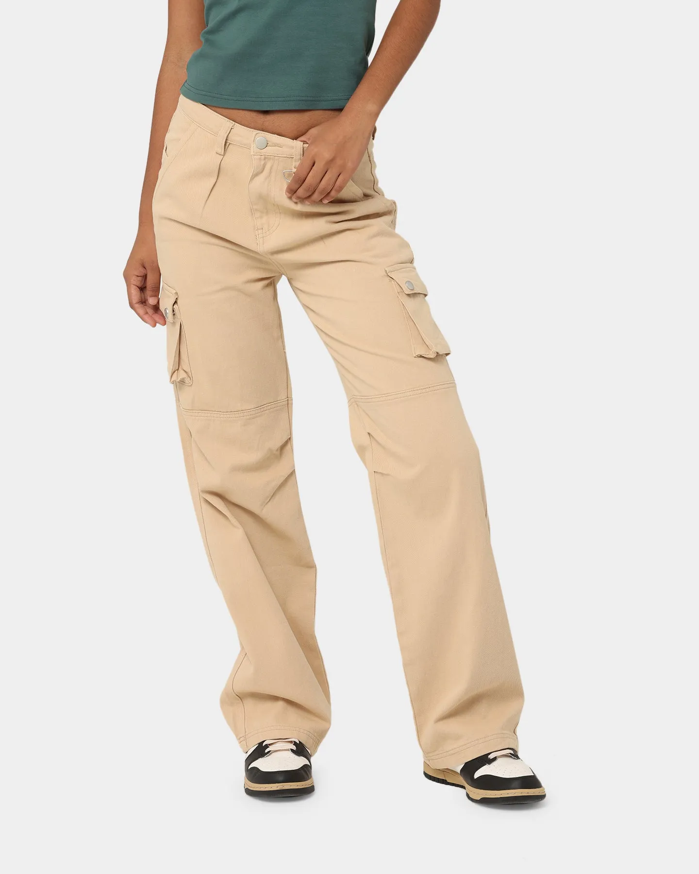 MNML Chloe Mid Rise Cargo Jeans Beige sold by Culture Kings