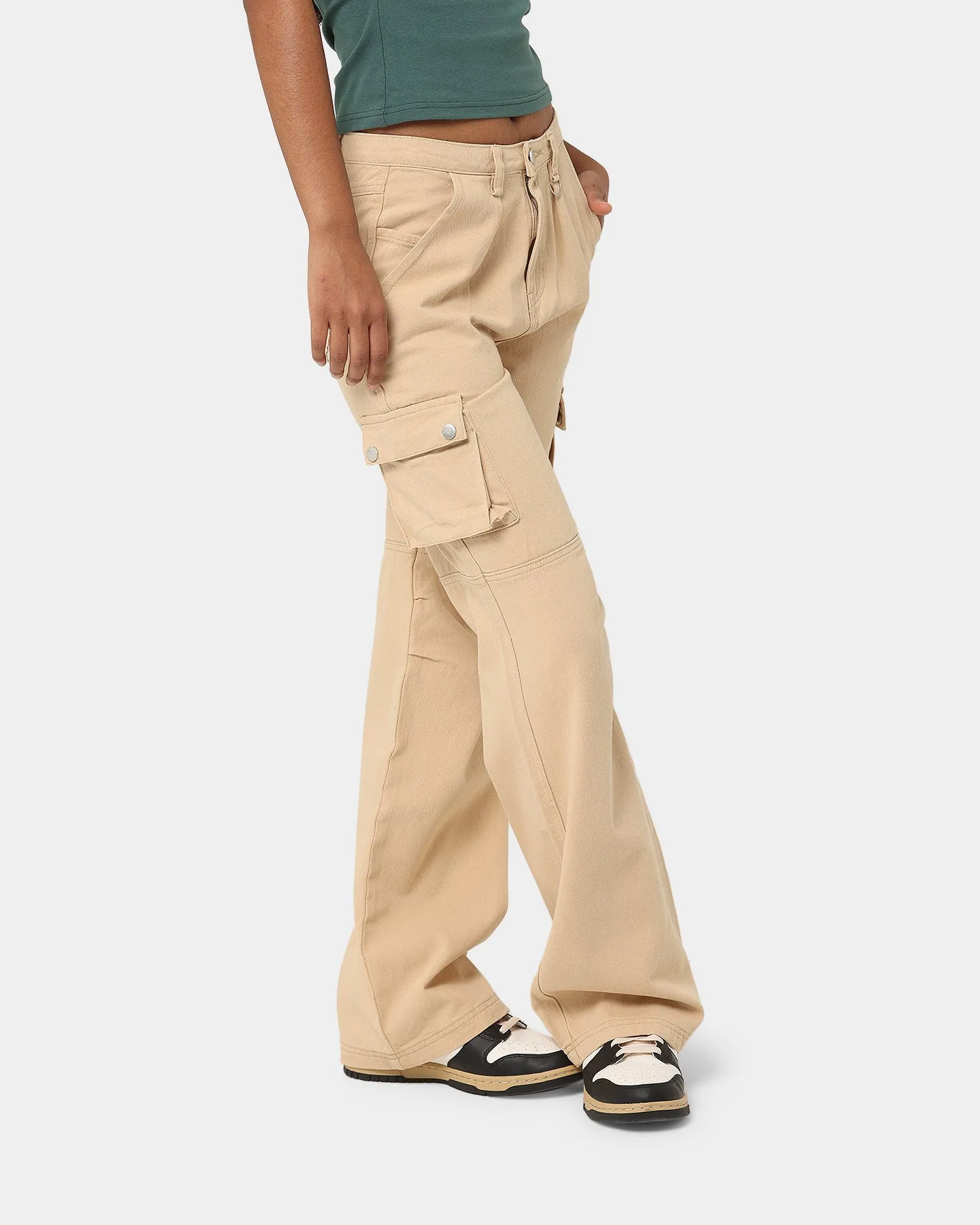 MNML Chloe Mid Rise Cargo Jeans Beige sold by Culture Kings product image thumbnail 5