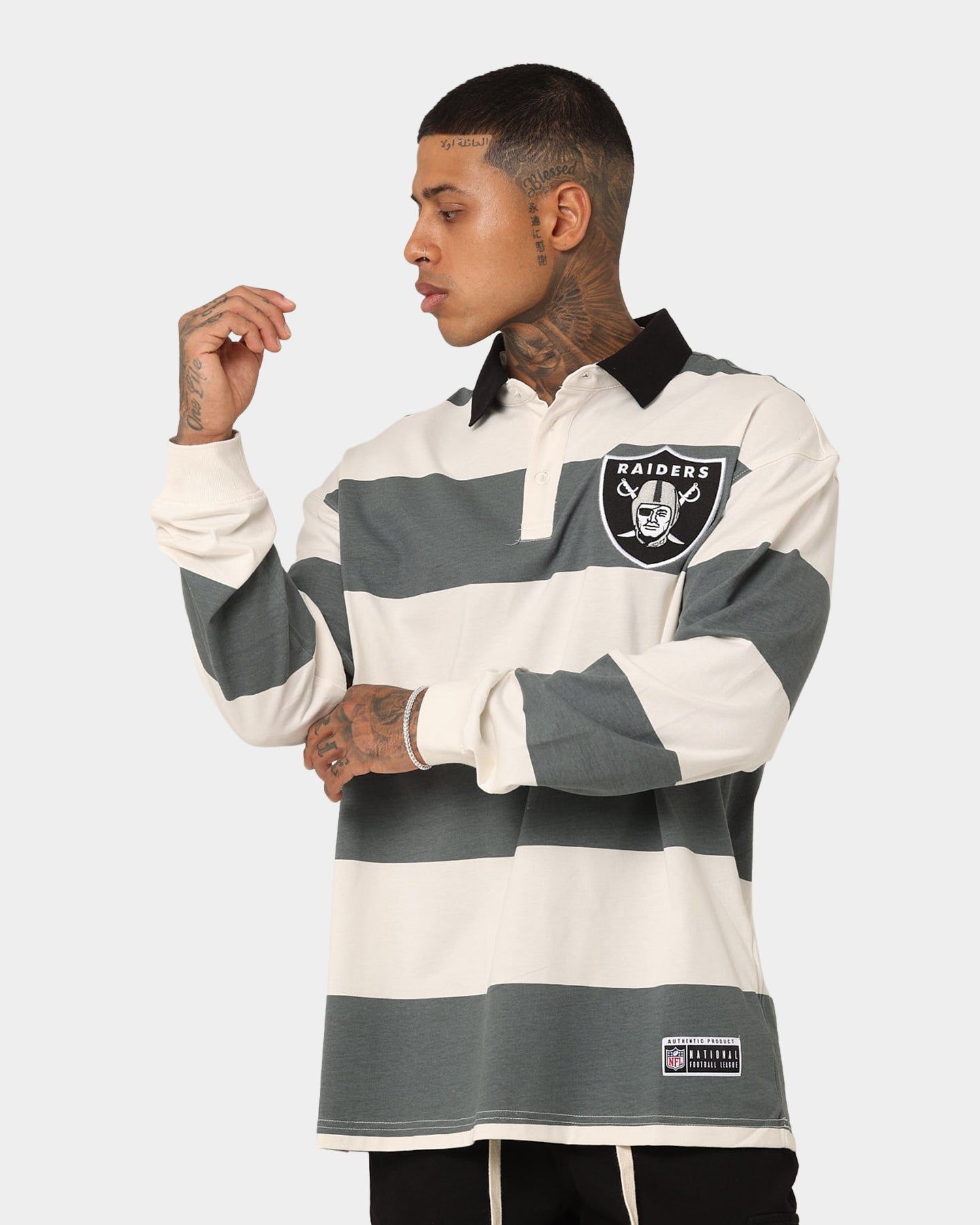 Majestic Athletic Las Vegas Raiders Vintage Athletic Stripe Rugby Jersey Vintage White/Black sold by Culture Kings product image thumbnail 6