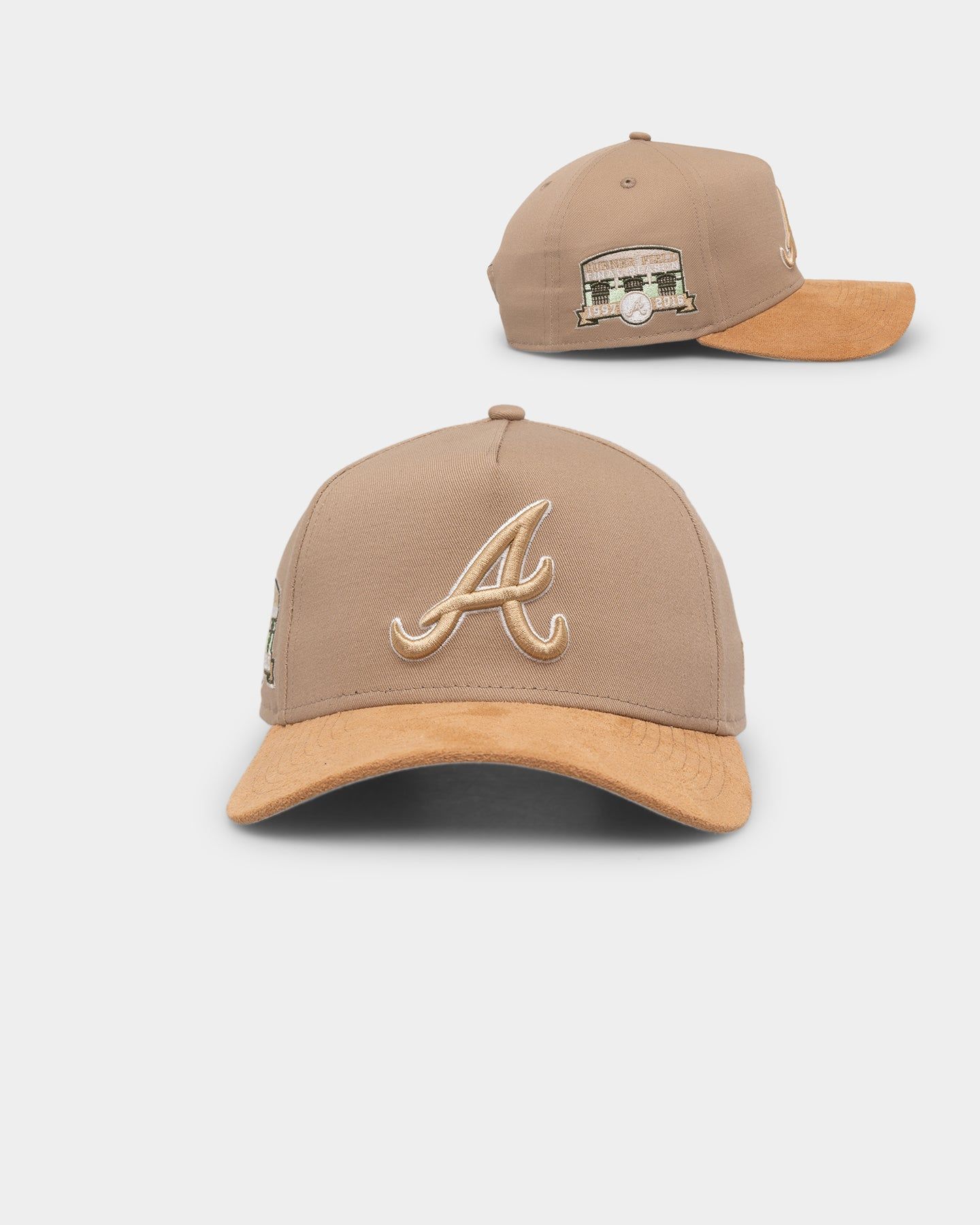 New Era Atlanta Braves 'Desert Suede' 9FORTY A-Frame Snapback Camel/Wheat sold by Culture Kings