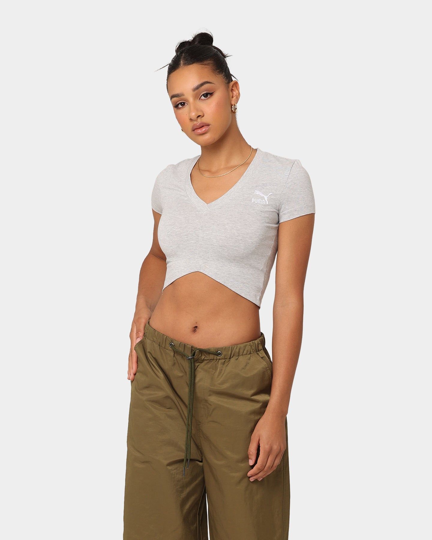 Puma Women's Classics Cropped Slim T-Shirt Light Gray Heather sold by Culture Kings