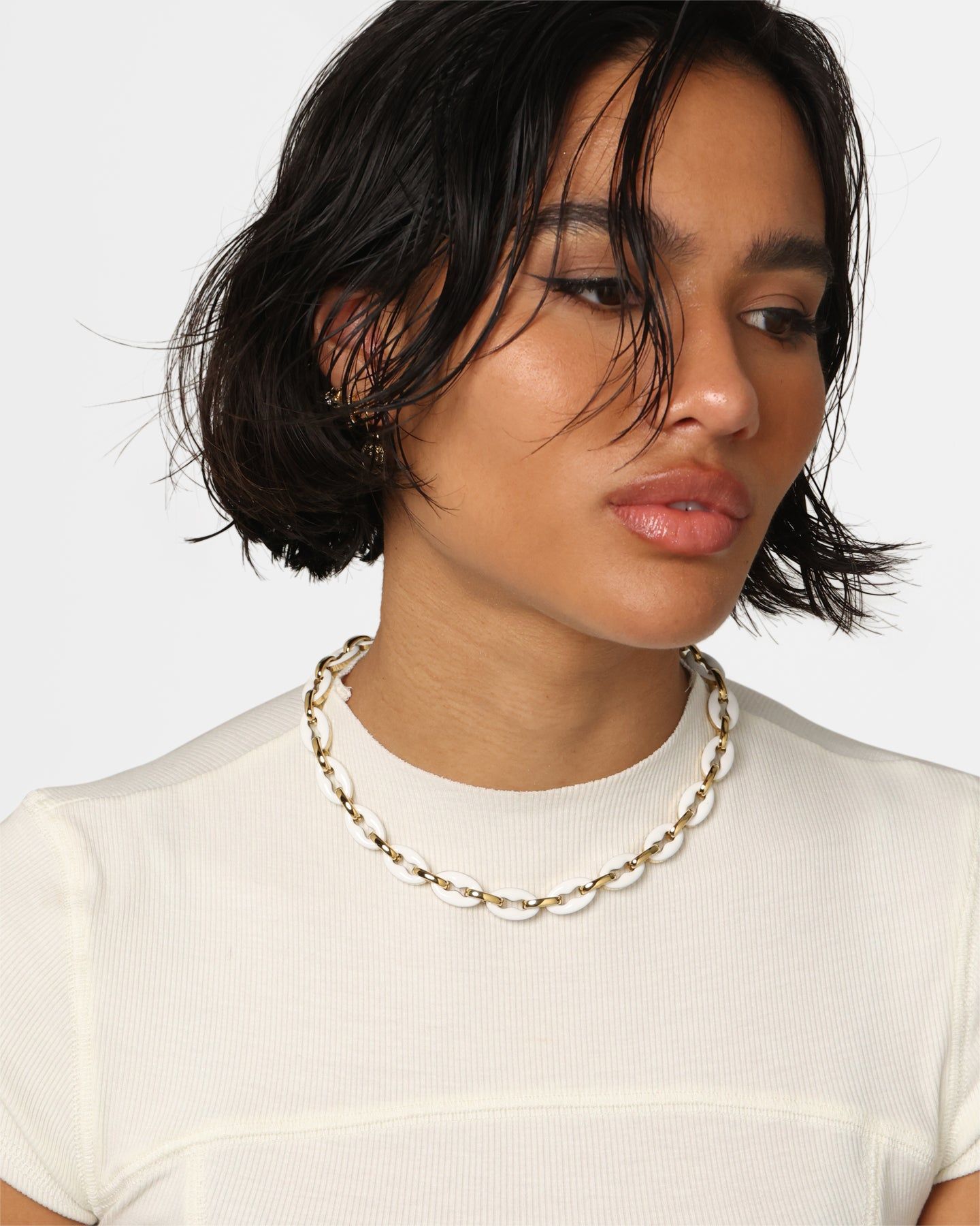 Guess Mainline Women's 17" White & Crystals Yellow Gold Necklace White sold by Culture Kings
