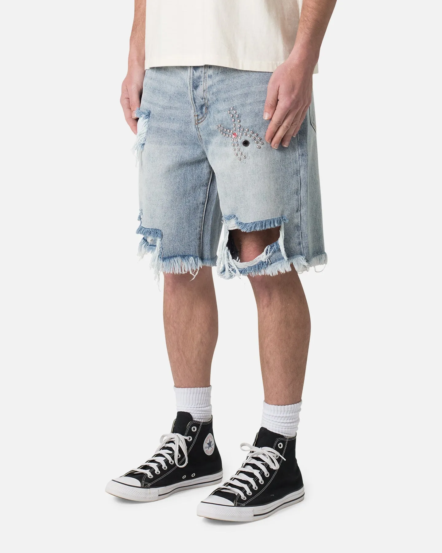 MNML Distressed Spider Denim Shorts Light Blue sold by Culture Kings product image thumbnail 2