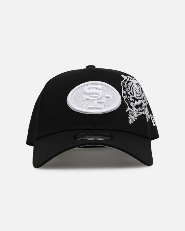 New Era San Francisco 49ers 'Ornate Rose' 9FORTY A-Frame Snapback Black/White sold by Culture Kings