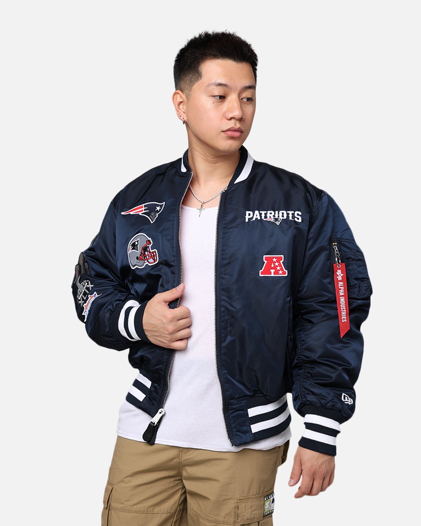 New Era X Alpha Series X NFL New England Patriots MA-1 Bomber Jacket Navy/Red sold by Culture Kings
