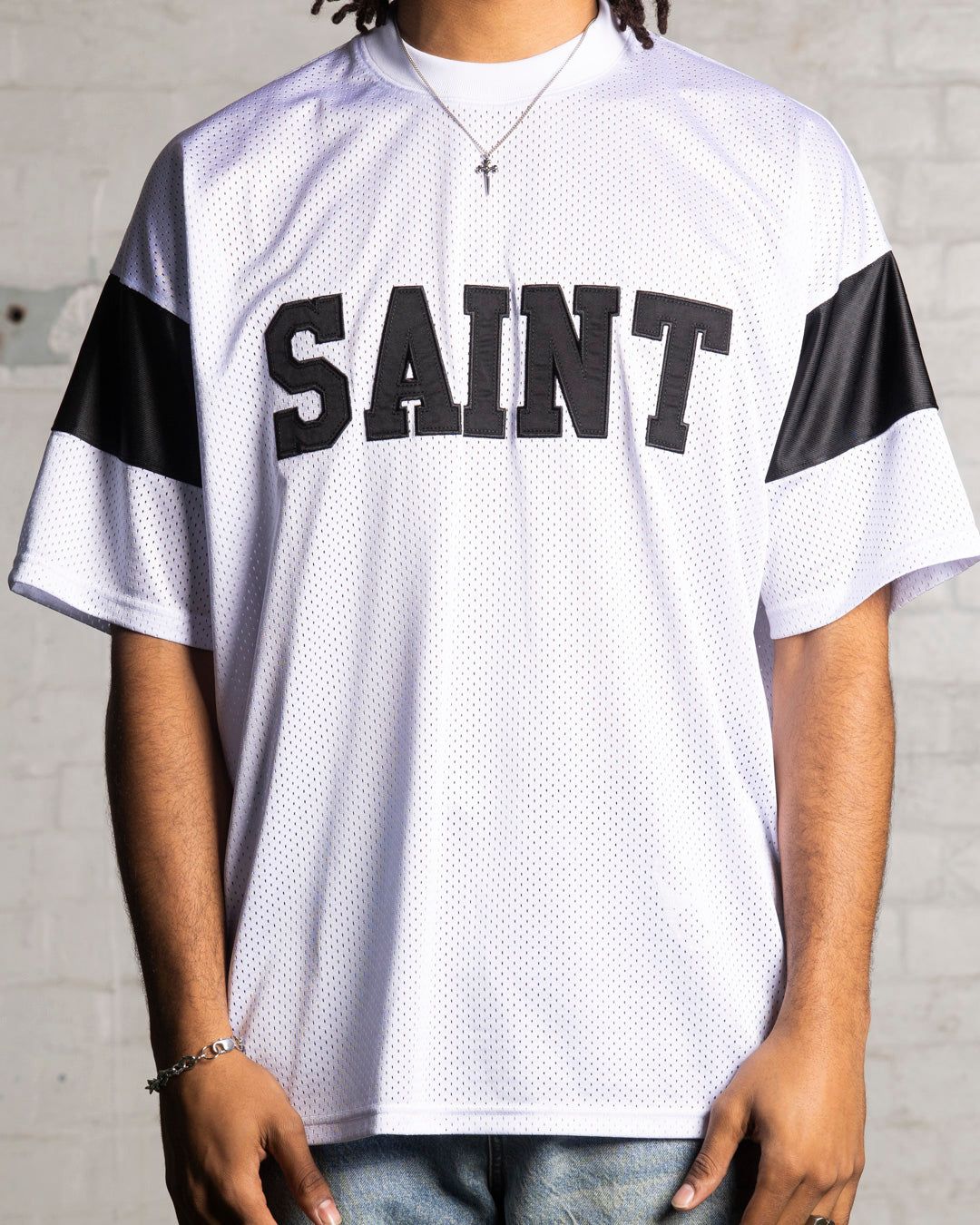 Saint Morta Union Mesh Boxy T-Shirt White/Black sold by Culture Kings product image thumbnail 4