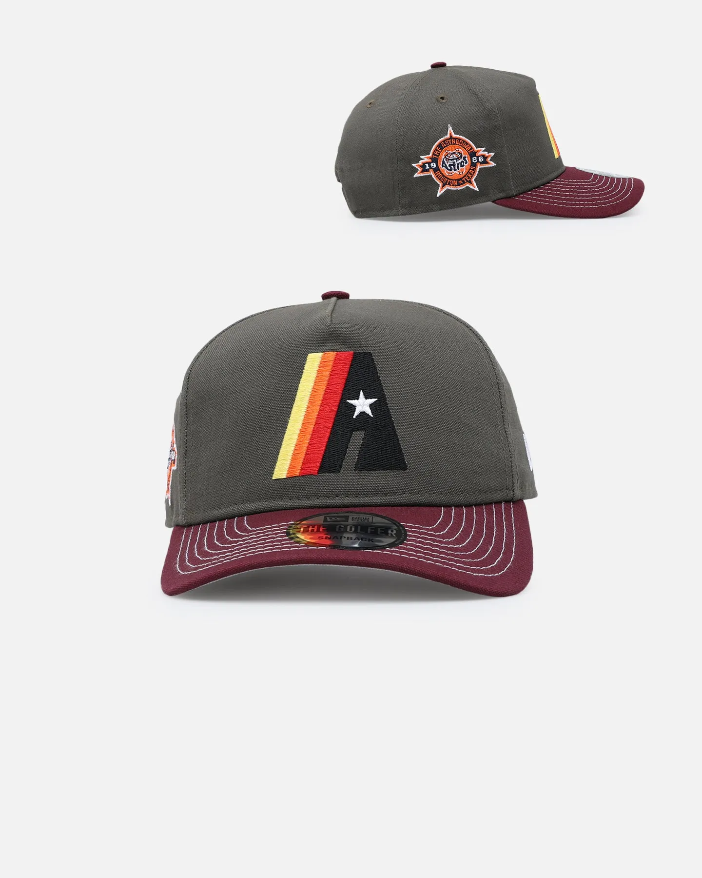 New Era Houston Astros 'Contrast Visor' Pre-Curved Golfer Snapback Moss/Maroon sold by Culture Kings