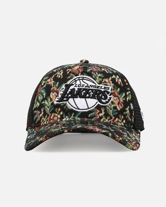 New Era Los Angeles Lakers 'Black Floral Tapestry' 9FORTY A-Frame Trucker Snapback Tapestry sold by Culture Kings