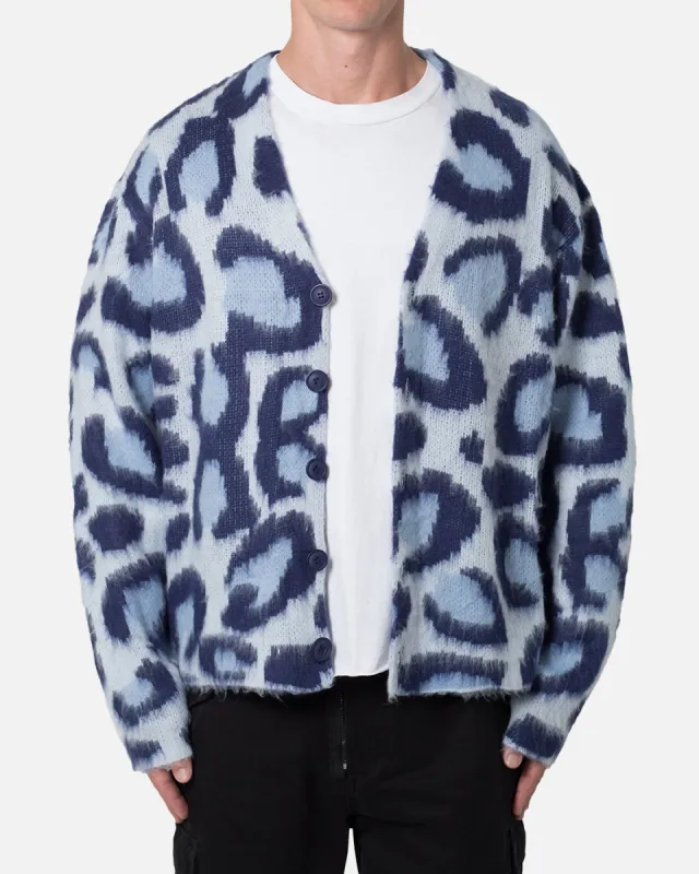 MNML Mohair Leopard Cardigan Sweater Blue sold by Culture Kings