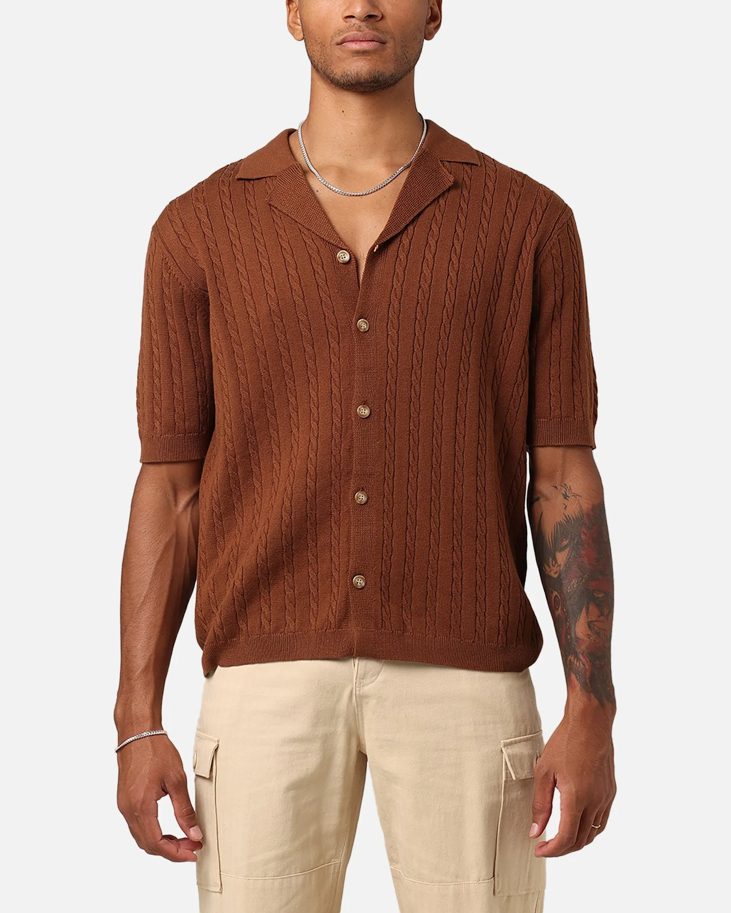 XXIII Terry Knit Button Up Shirt Brown sold by Culture Kings