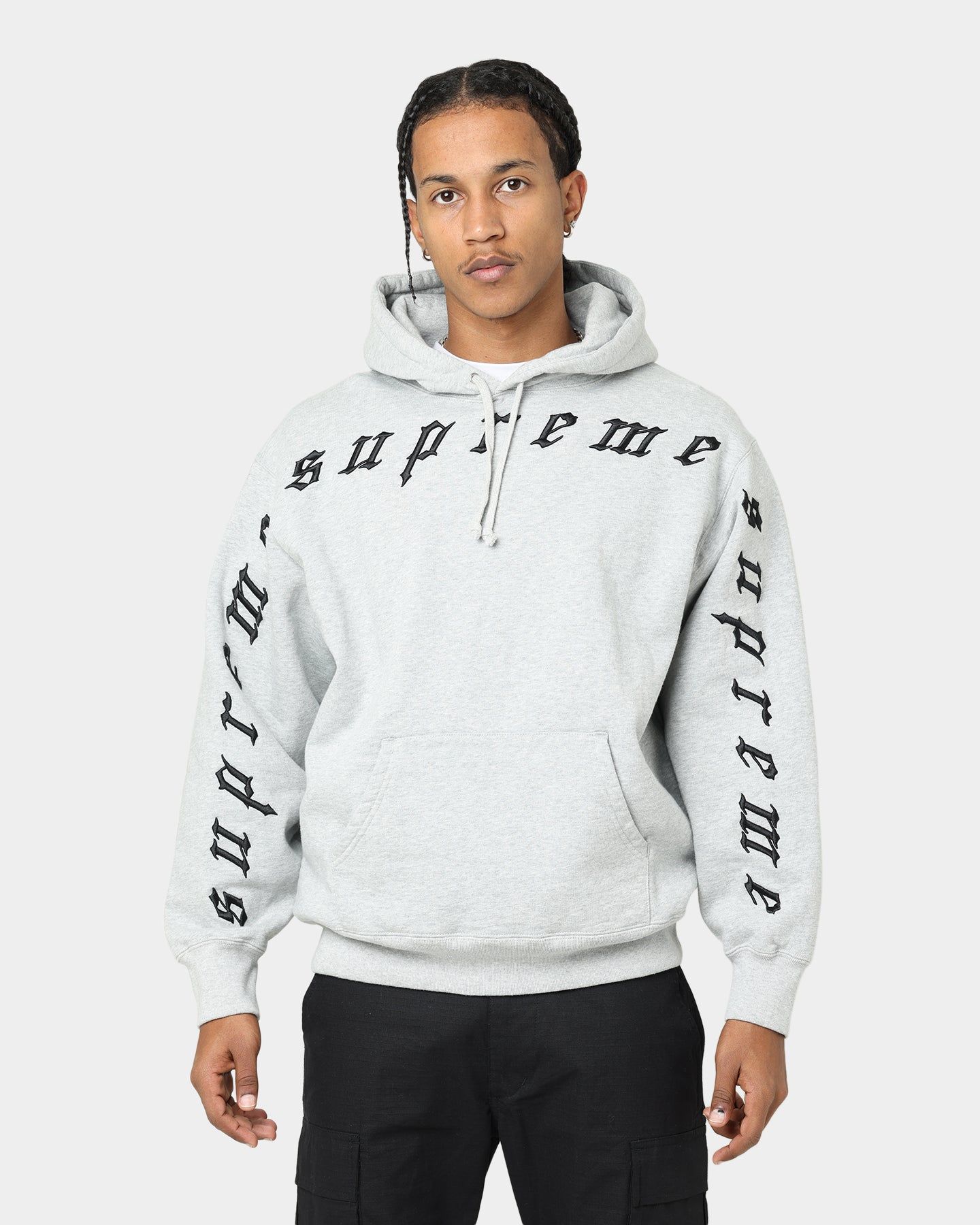 Supreme Raised Embroidery Hooded Sweatshirt Heather Grey sold by Culture Kings
